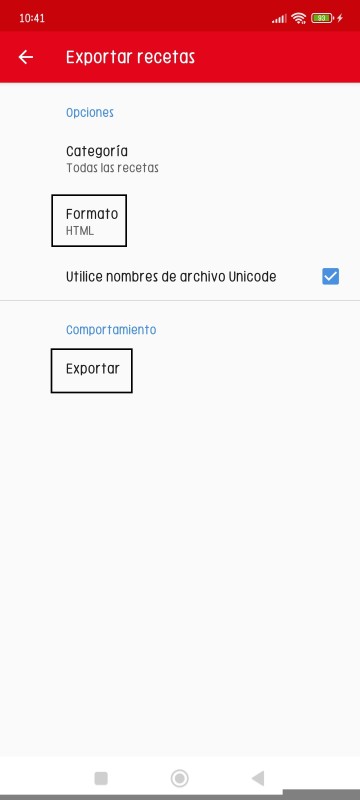 Export Recipes page of Paprika